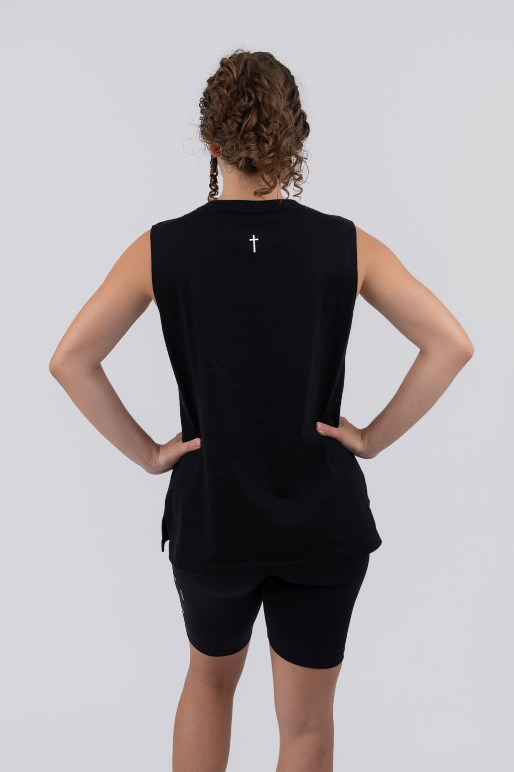 FREE Muscle Tee Black - model back with cross detail