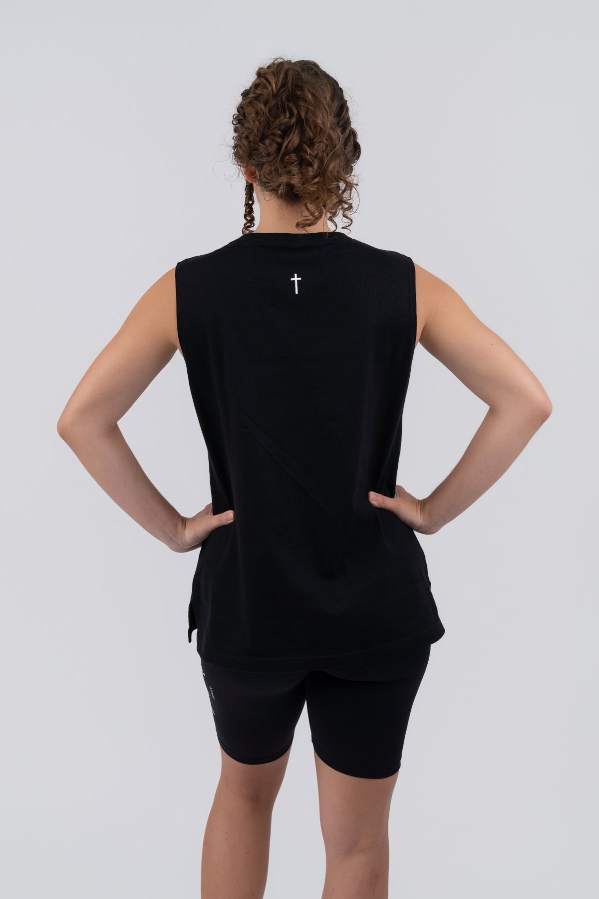 FREE Muscle Tee Black - model back with cross detail