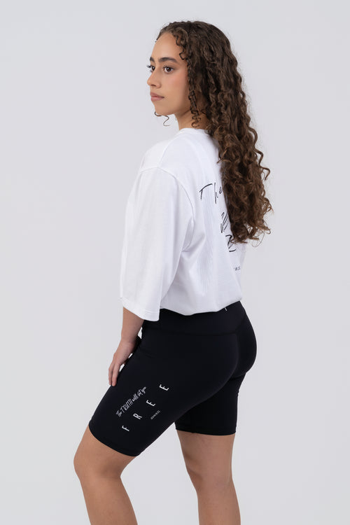 FREE 8" Bike Shorts - styled with white oversized tee
