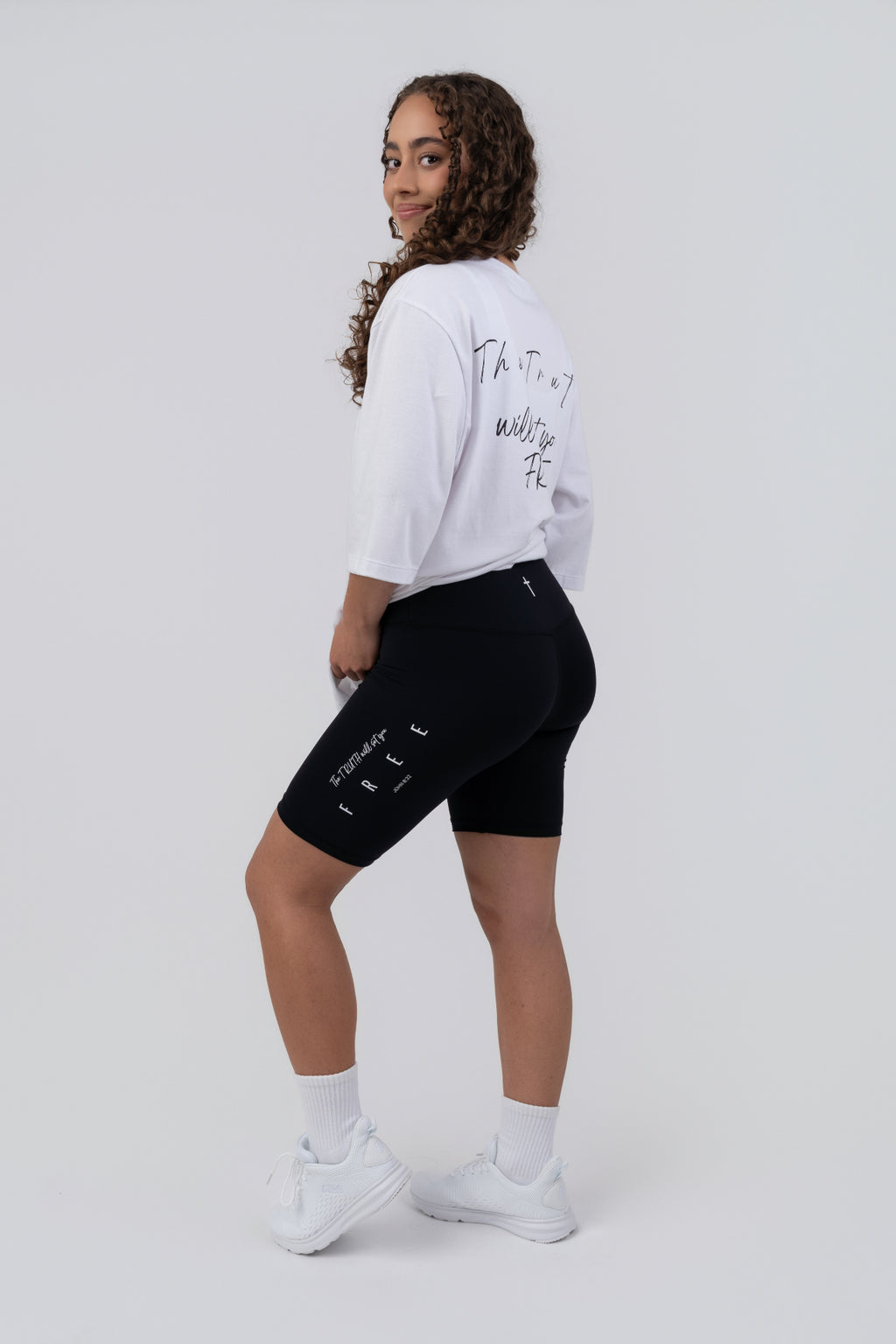 FREE 8" Bike Shorts - full length back with white tee